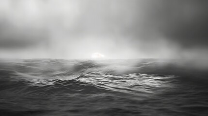 Dramatic black and white photograph of a tumultuous sea with a stormy sky and powerful waves crashing against the rugged shore, conveying a sense of raw power and untamed nature.