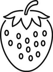 Simple line drawing of a ripe strawberry with seeds and a stem, perfect for representing summer, fruit, and healthy eating