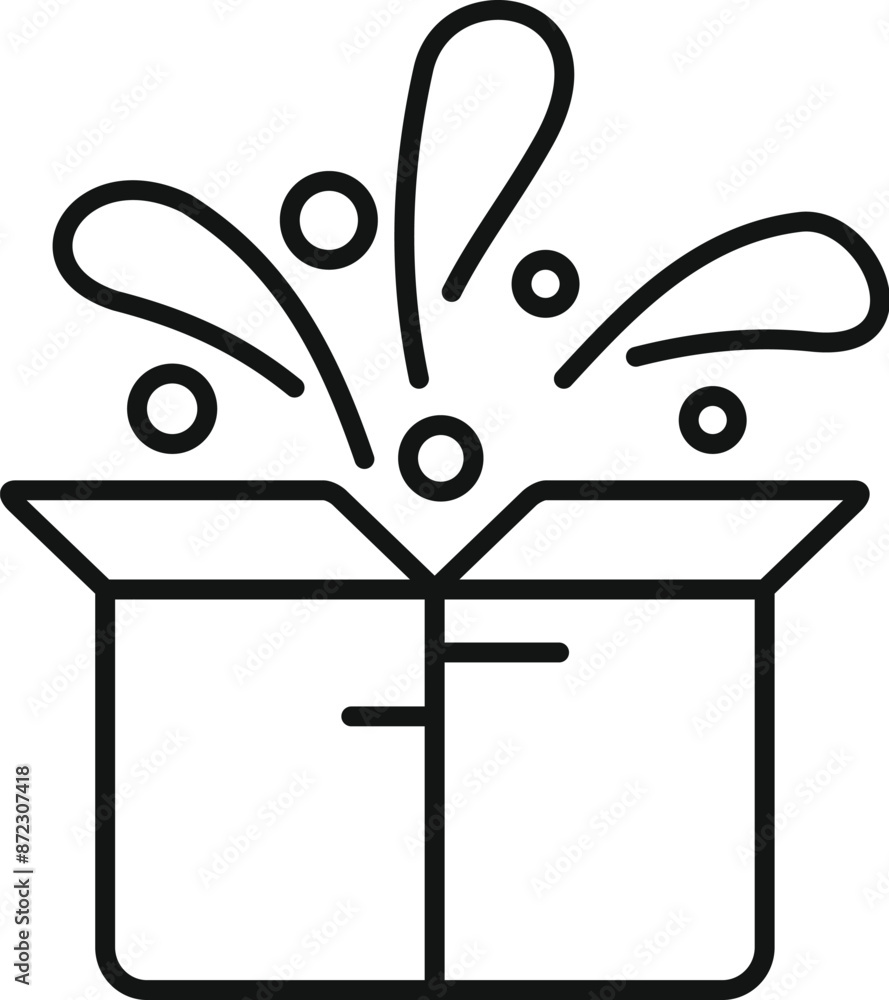 Poster line drawing of an open box surprising with confetti exploding from inside