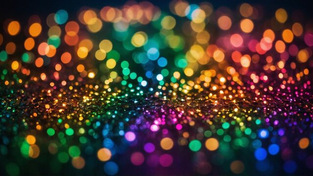 Abstract rainbow color bokeh glitter sparkling shiny glowing lights background
