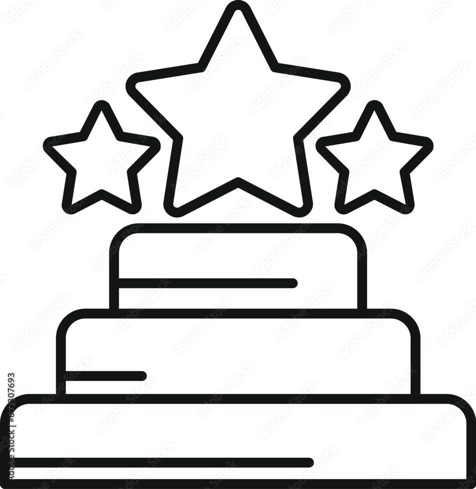 Poster line drawing of a podium with three stars representing a quality ranking system often used for produ