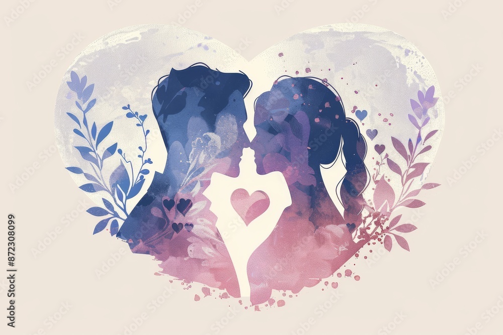 Aufkleber abstract heart shaped object with floral elements symbolizing love and nature in a serene artistic s