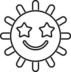 Line art illustration of a cheerful sun shining with starry eyes