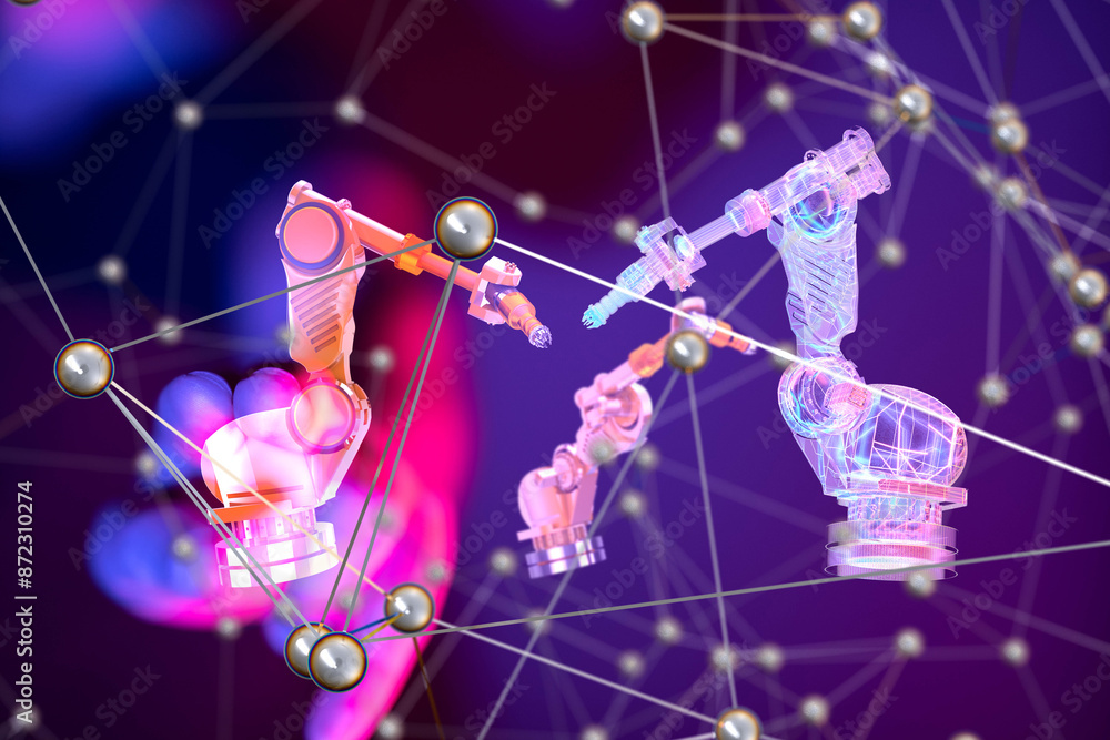 Poster Neural network 3D illustration. Big data and cybersecurity