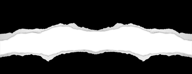 Ripped black paper on white background, space for copy