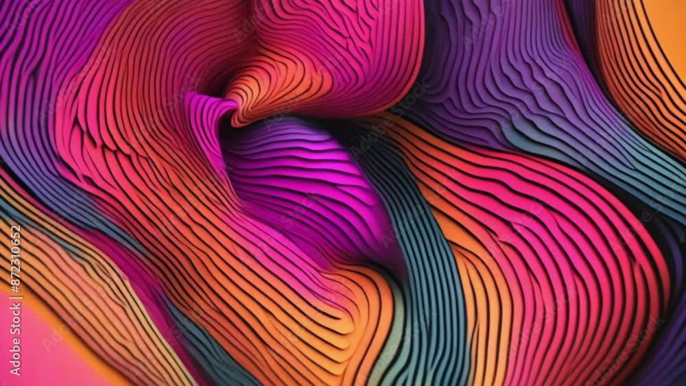 Aufkleber the animation depicts the transformation of flowing lines and geometric shapes into various formatio