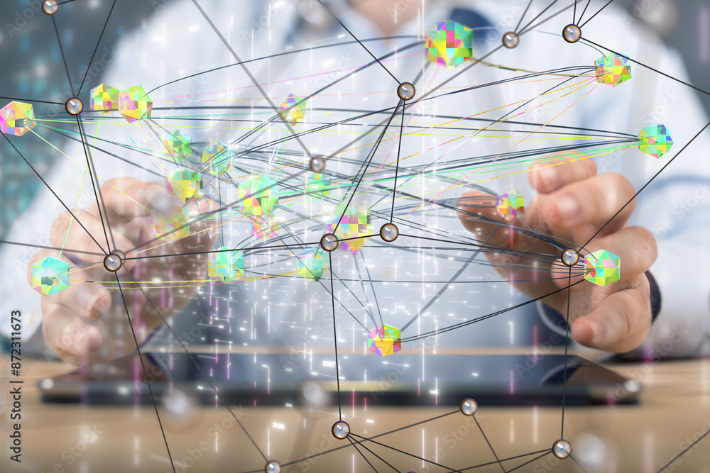 Poster conference digital network and data concept 3d