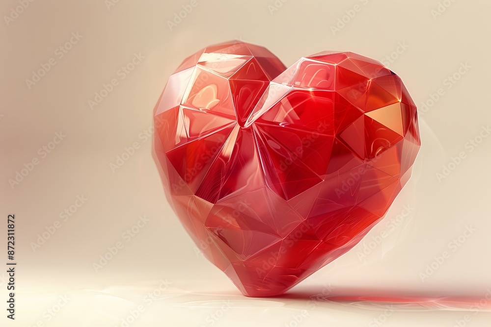 Sticker Shiny red heart sculpture symbolizing love and passion in a minimalistic artistic setting