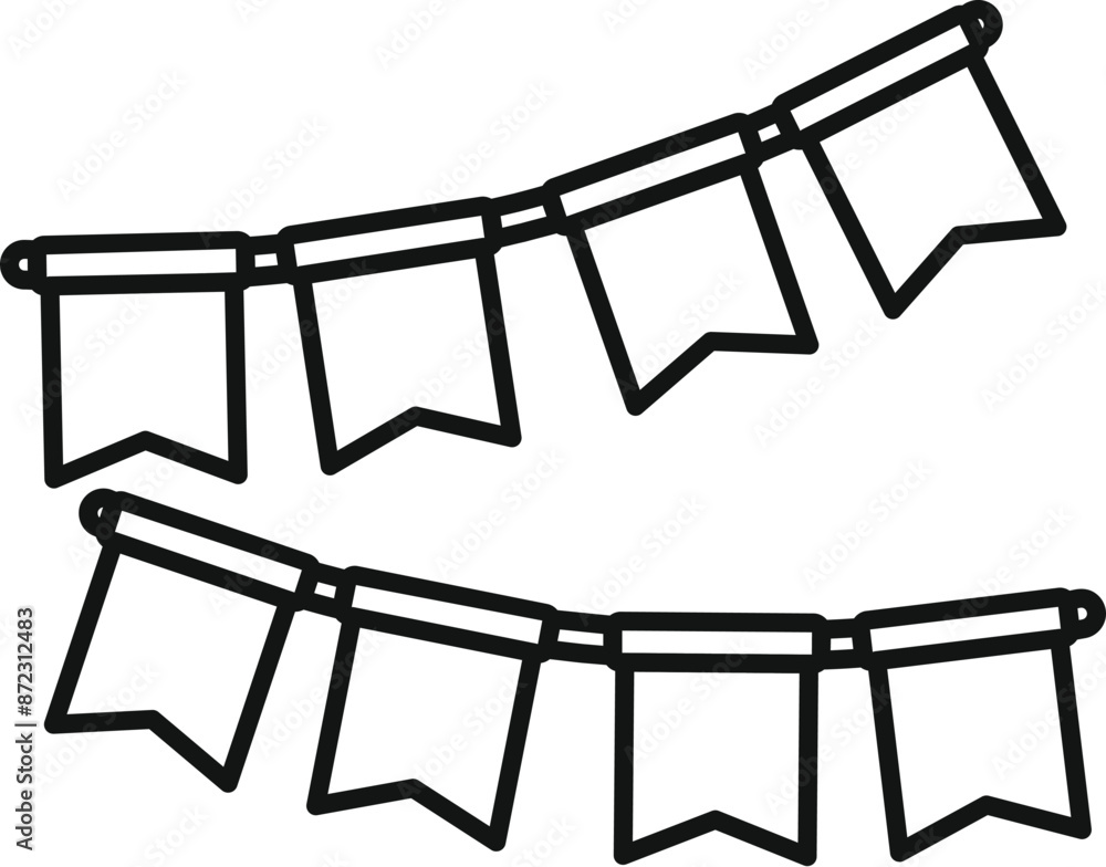 Poster two strings of bunting flags are hanging on a white background, creating a festive atmosphere