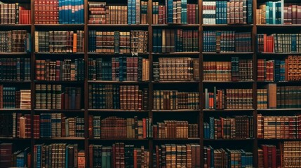 An image of a library shelf filled with books of various colors and sizes. It represents knowledge, education, exploration, and the pursuit of learning and wisdom.