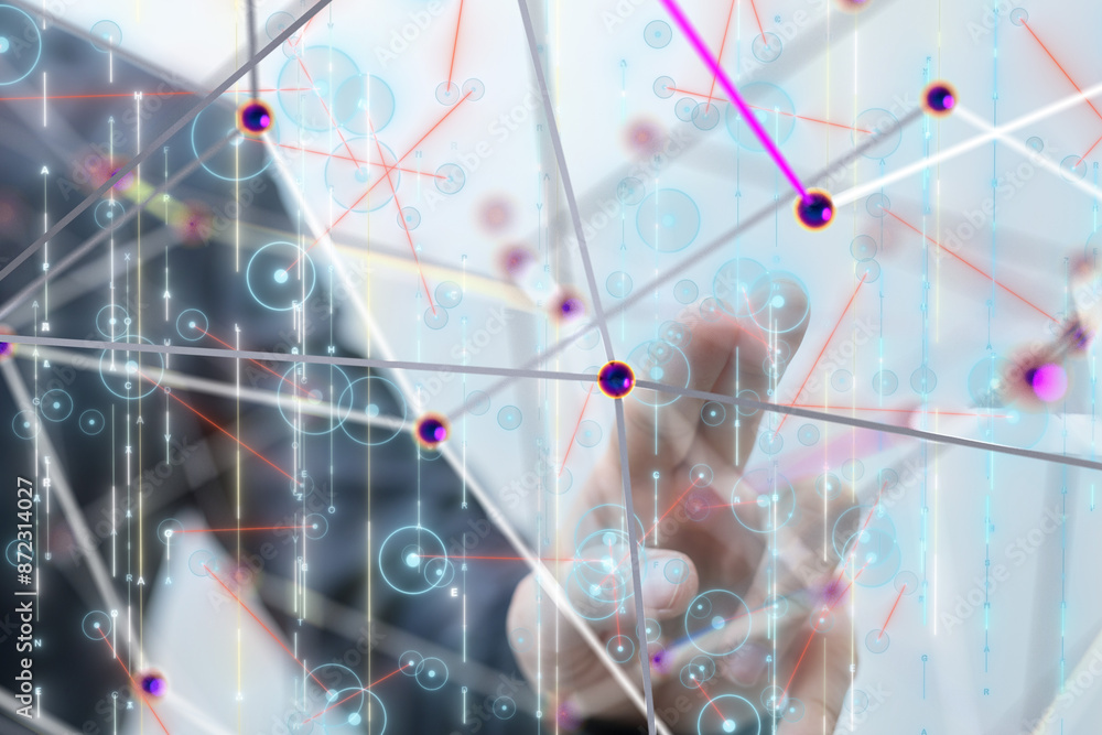 Poster neural network 3d illustration. big data and cybersecurity - 3d