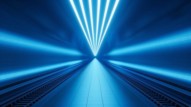 Nighttime futuristic subway, illuminated by virtual projections, shadowy corners, high-tech elements, sci-fi scene
