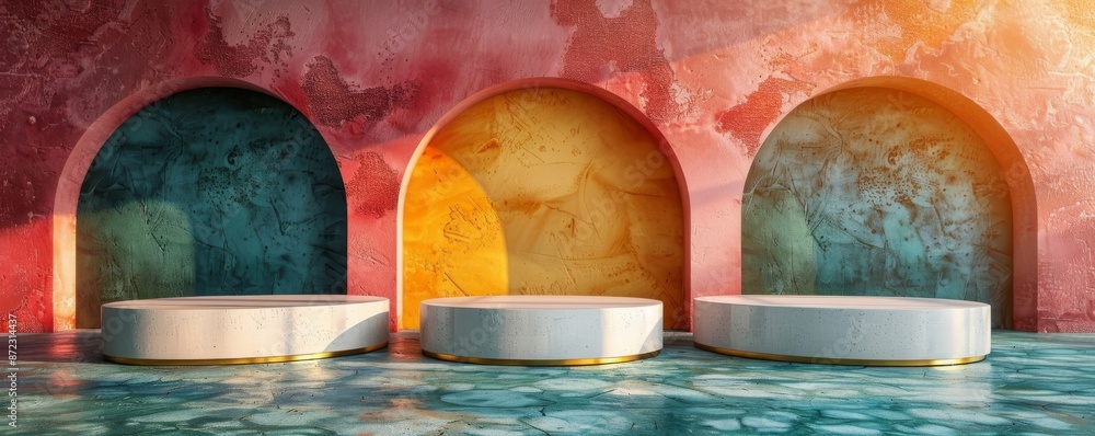 Poster abstract shapes of color of the year in a vibrant graphic design setting