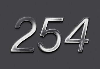 Chrome metal 3D number design of 254 on grey background.