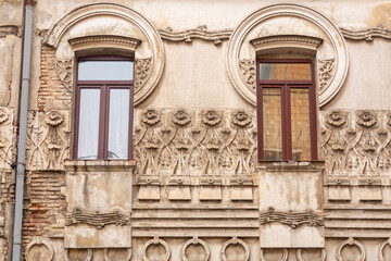 Street view and traditional ornate architecture in Tbilisi, Georgia