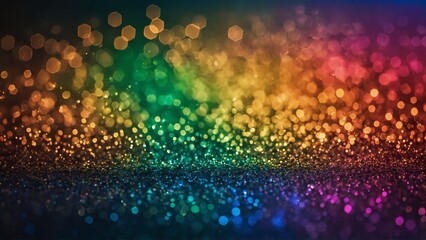 Abstract rainbow glitter glowing bokeh lights background