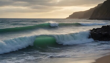 Ocean breaks on shore, The sea with a few waves