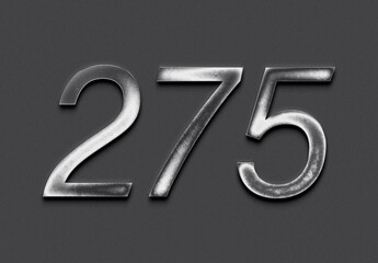 Naklejka premium Chrome metal 3D number design of 275 on grey background.