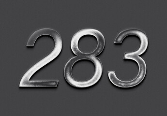 Chrome metal 3D number design of 283 on grey background.