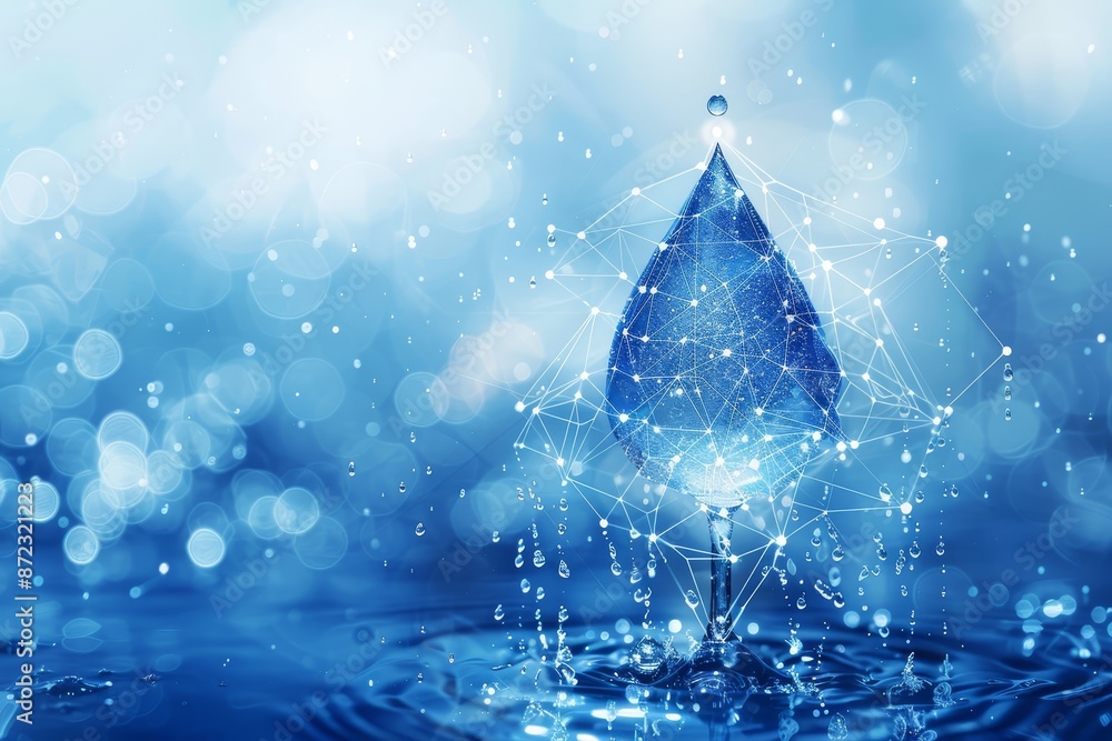 Aufkleber futuristic network design emerging from a water droplet, symbolizing connectivity and innovation in 