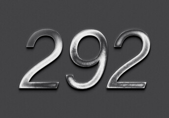 Chrome metal 3D number design of 292 on grey background.