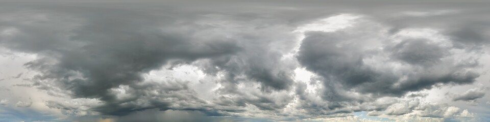 cloudy dark sky hdri 360 panorama view with zenith and rain clouds before storm for use in 3d...