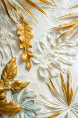 Golden and rich pattern with leaves. Sensual background. 