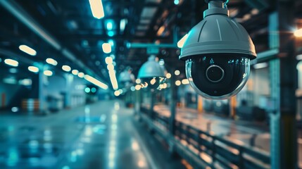 A network of security cameras covering an industrial warehouse complex