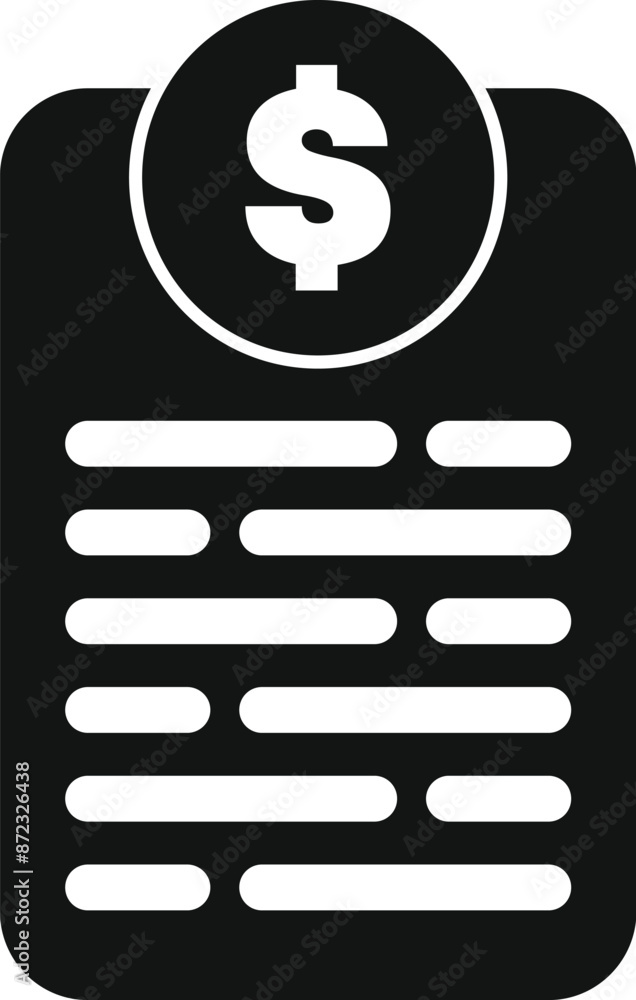Poster simple vector icon of an invoice with a dollar sign representing online payment for web design or ap
