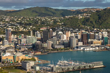 Exposure of New Zealand's Capital Wellington, namely its Central Business District viewed from Mount Victoria, at day time on a beautiful sunny day, Australia