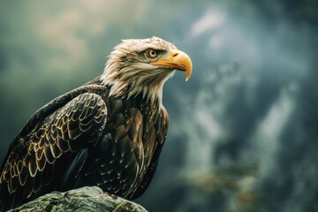 Fototapeta premium eagle on a rock against a stormy sky, wildlife photography
