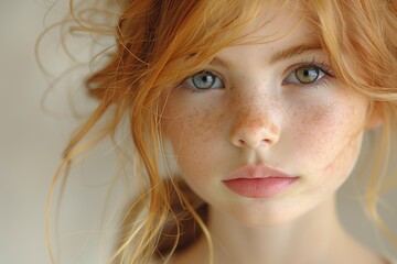 Unhappy Ginger Girl Kid Portrait