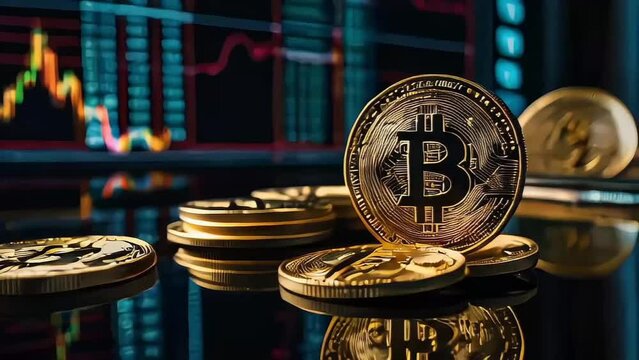 Studio animation of bitcoin exposed in a trading office