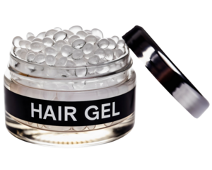 Closeup of small hair gel glass jar isolated on transparent background. Men's hair grooming and styling, lotion product, care