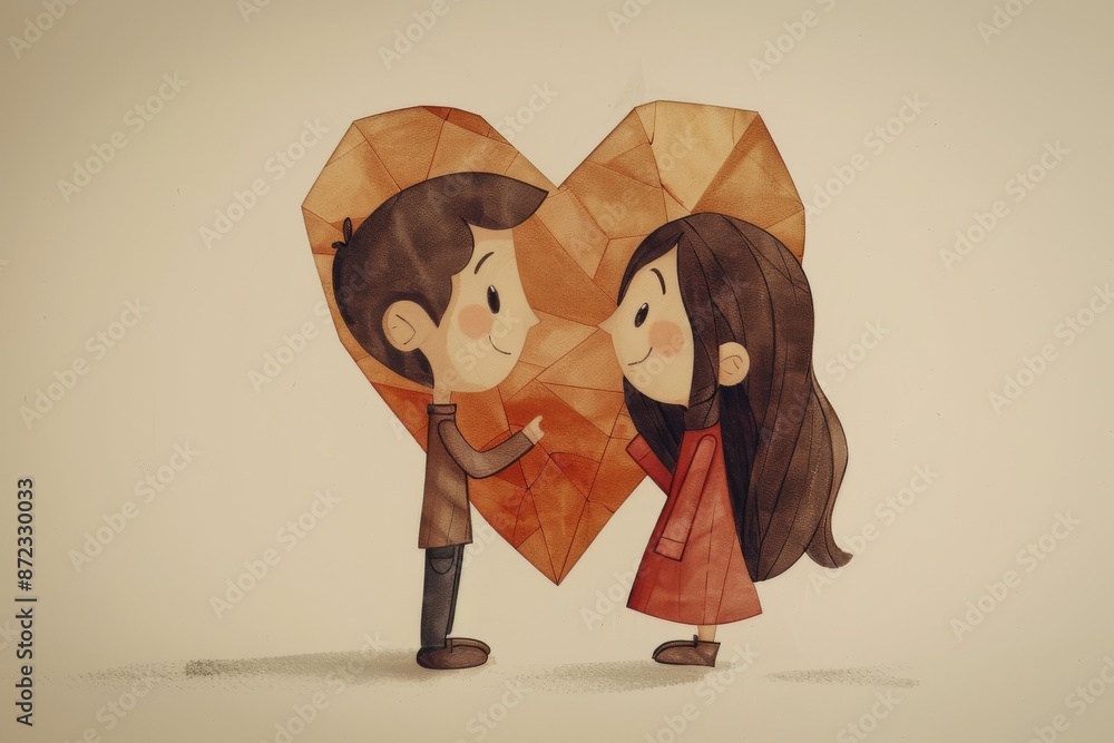 Poster artistic wireframe couple in a heart shape digital illustration capturing love and connection with a