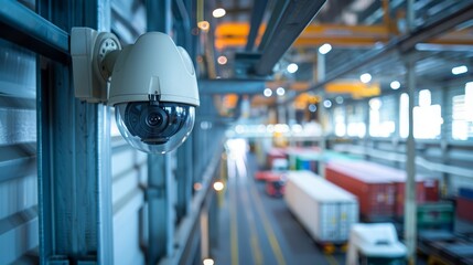 A security camera overlooking a loading dock in a logistics center