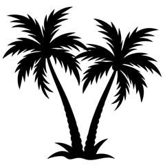 2 palm trees silhouette vector art illustration