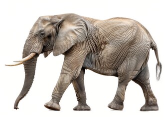 Fototapeta premium Elephant Walking on All Fours, Isolated on White Background