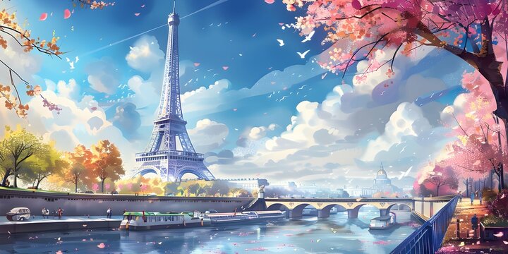 effel tower background, Bright colors, daylight, casual game, game icon, game, casual game render, casual render


