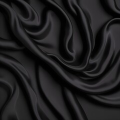 Fototapeta premium Wavy smoot soft black silk drap fallind surface sample texture background