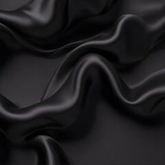 Fototapeta premium Wavy smoot soft black silk drap fallind surface sample texture background