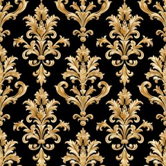 Exquisite Vintage Baroque Wallpaper in Gold and Black