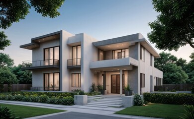 A Contemporary Dwelling with Stylish Architecture, Beautiful Exterior Design, and a Serene Garden Setting. Perfect Family Home in a Residential Neighborhood, Featuring Thoughtful Construction