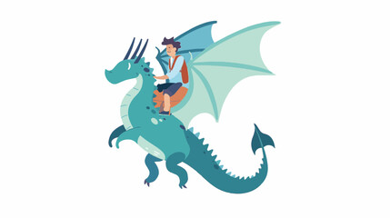 Cartoon character on a majestic dragon. Fantasy character vector art isolated on a white background.