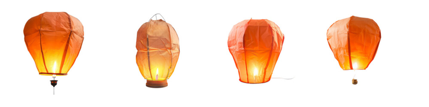 Set of Sky Lanterns isolated on transparent background