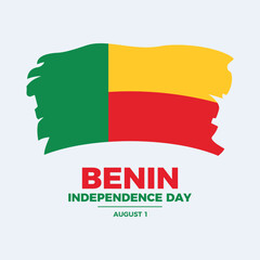 Benin Independence Day poster vector illustration. Benin grunge flag icon isolated on a gray background. Benin paintbrush flag symbol. Template for background, banner, card. August 1. Important day