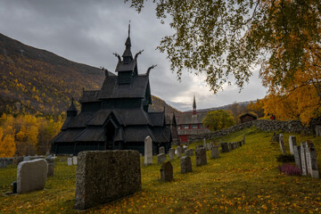 black stave church Borgund wooden church in Norway, Borgund stavkirke