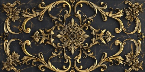 Exquisite Vintage Baroque Wallpaper in Gold and Black