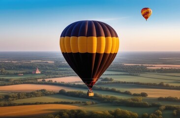 Obraz premium People fly in hot air balloons over a field on a summer day.