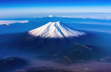 Fototapeta premium Bird's eye view of a dormant volcano and clouds floating around it.
